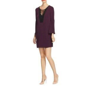 NEW Le Gali Mabelle Lace-Inset Mini Dress in Deep‎ Iris, Size S, Bell Sleeves